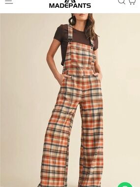 MadePants Orange Multi Plaid Wide-Leg Overalls